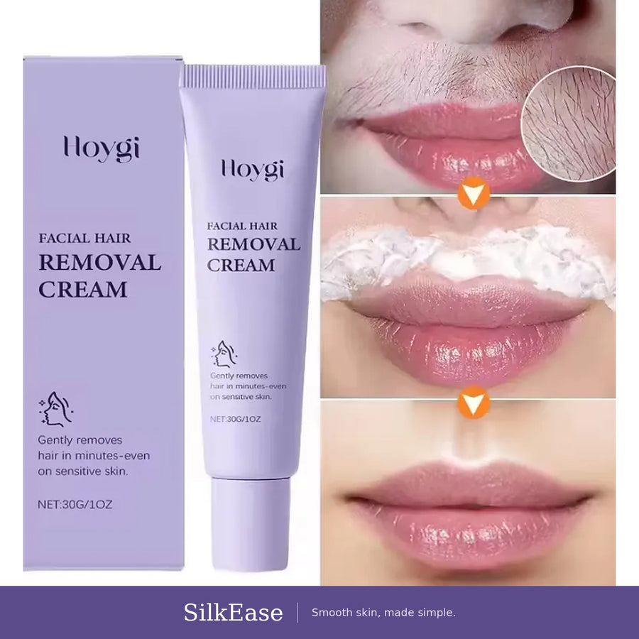 Before and after: upper lip hair, cream applied, then smooth skin