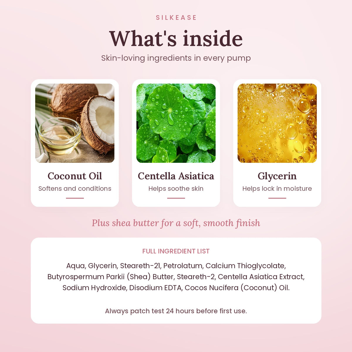 Coconut facial hair removal cream ingredients: coconut oil, centella asiatica, glycerin, shea butter, full ingredient list